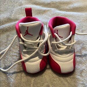Jordan 12 Retro Kids Sneakers in Pink and White